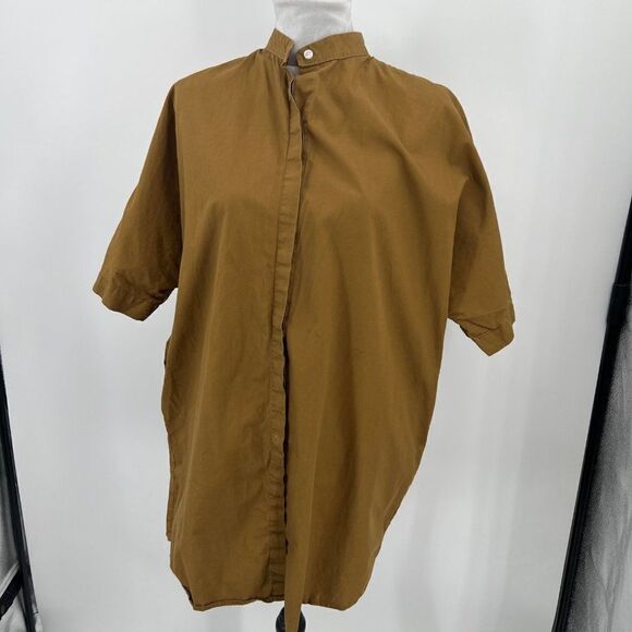 SBJ Austin One Size Brown Button Down Tunic Lagenlook Mandarin Collar Oversized - Picture 2 of 14